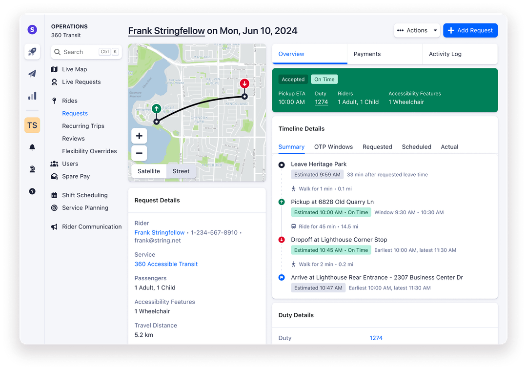 Spare Paratransit product interface